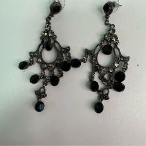 Black Crystal Silver Chandelier Bridgeton Earrings